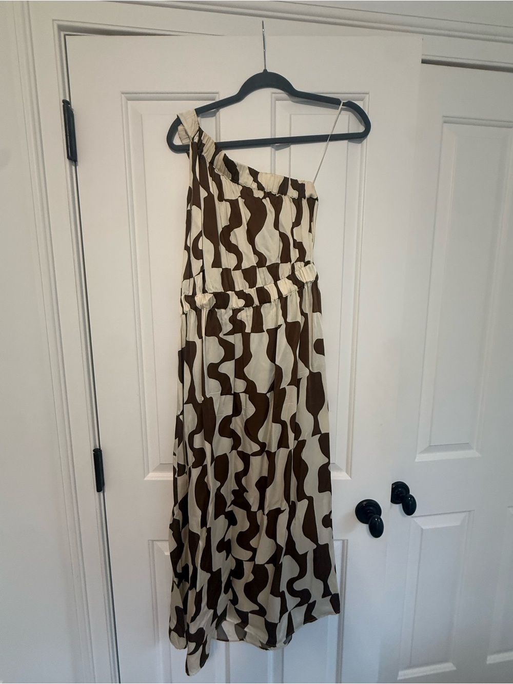 Tails Selani One-Shoulder Brown & Cream Patterned Dress Size Large